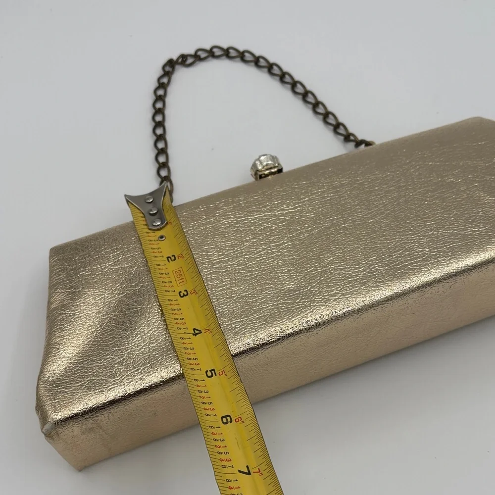 Vintage Metallic Gold Elegant Clutch Bag w/Chain Colorful Inside -Gorgeous!!